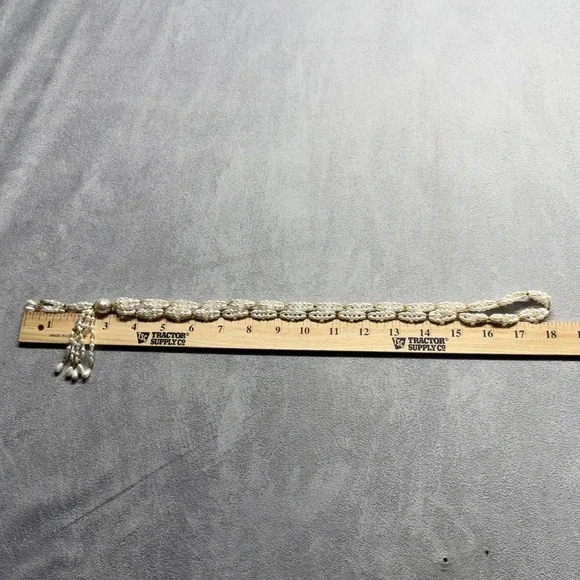 Vintage Faux Pearl and Crystal Beaded Tassel Necklace Opera Length Cream Gold - Picture 6 of 9